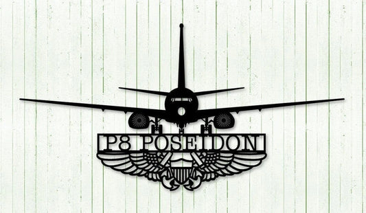 P8 Poseidon With Naval Flight Officer (nfo) Wings Metal Sign Cut Metal Sign Wall Decor - 8 inches - metal sign