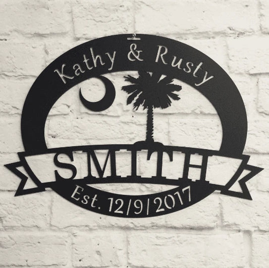 South Carolina State Palmetto Tree & Moon Sign, Cut Metal Sign, Metal Wall Art, Metal House Sign Laser Cut Metal Signs Custom Gift Ideas - 8 inches - metal sign
