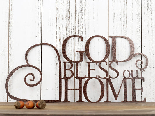 God Bless Our Home Metal Sign God Bless Heart Wall Hanging Metal Wall Decor Religious Decor Home Sign Sign - 8 inches - metal sign