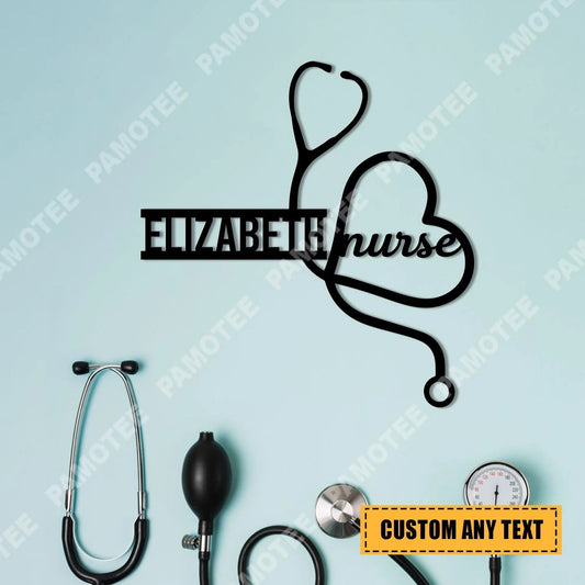 Personalized Name Stethoscope Metal Art, Registered Nurse Home Decor, Metal Laser Cut Metal Signs Custom Gift Ideas - 8 inches - metal sign