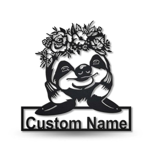 Personalized Sloth With Floral Metal Sign Art, Custom Sloth With Floral Metal Sign, Gifts Funny, Animal - metal sign