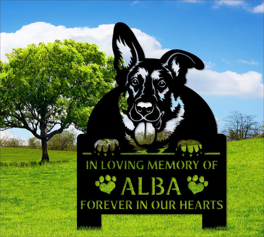 Dog Memorial German Shepherd Pet Grave Marker Custom Dog Sign Yard Sign With Stakes German Shepherd Memorial Sign Love Death - 8 inches - metal sign