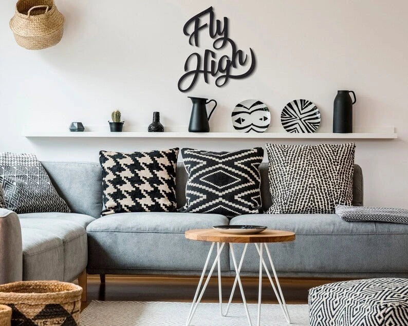 Fly High Metal Wall Sign Quote Wall Art Metal Wall Hangings Coffee Bar Sign Typography Wall Art Housewarming Gift
