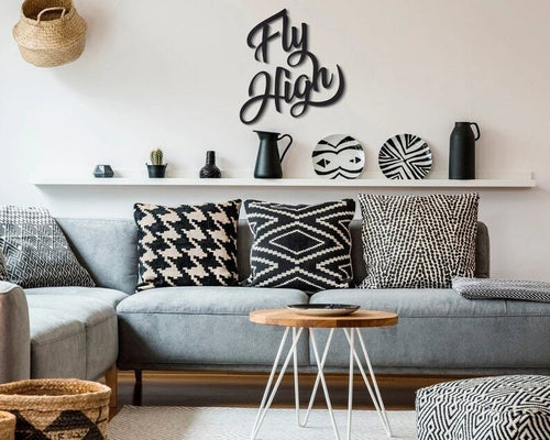 Fly High Metal Wall Sign Quote Wall Art Metal Wall Hangings Coffee Bar Sign Typography Wall Art Housewarming Gift