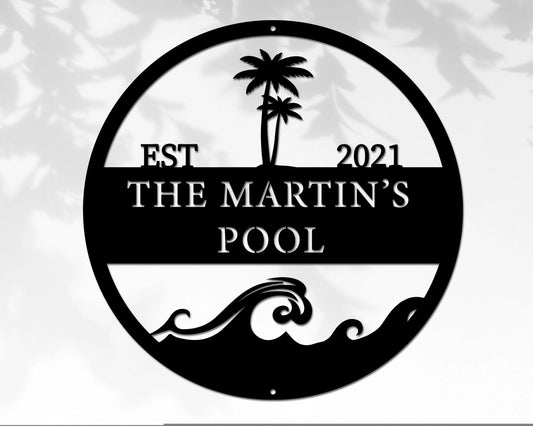 Personalized Family Pool Sign, Summer Home Decor, Cottage Sign, Custom Beach House Sign, Last Name Beach - metal sign