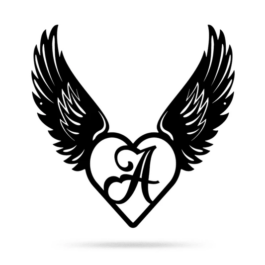 Heart With Angel Wings Monogram, Cut Metal Sign, Metal Wall Art, Metal House Sign Laser Cut Metal Signs Custom Gift Ideas - 8 inches - metal sign