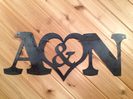 Personalized Metal Wedding Guestbook Letters Sign Custom Rustic Metal Monogram Farmhouse Style Decor - wedding detail