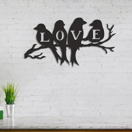 Four Birds And Love Metal House Sign Laser Cut Metal Signs Custom Gift Ideas - 8 inches - metal sign