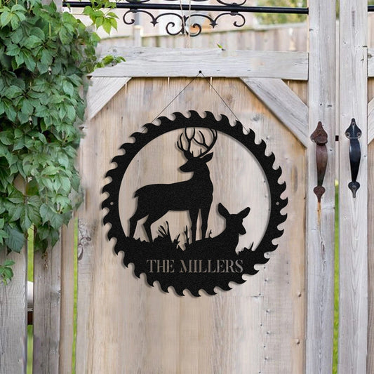 Deer Hunting Hunter Metal Sign Monogram, Wall Decor, Art Gift For Him, Metal Laser Cut Metal Signs Custom Gift Ideas - 8 inches - metal sign