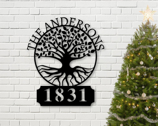 Personalized Metal Sign Grandma Gift Last Name Sign Name Plaque House Numbers Dad Gift Tree Of Life Family Name Custom Family Gift - 8 inches - metal sign