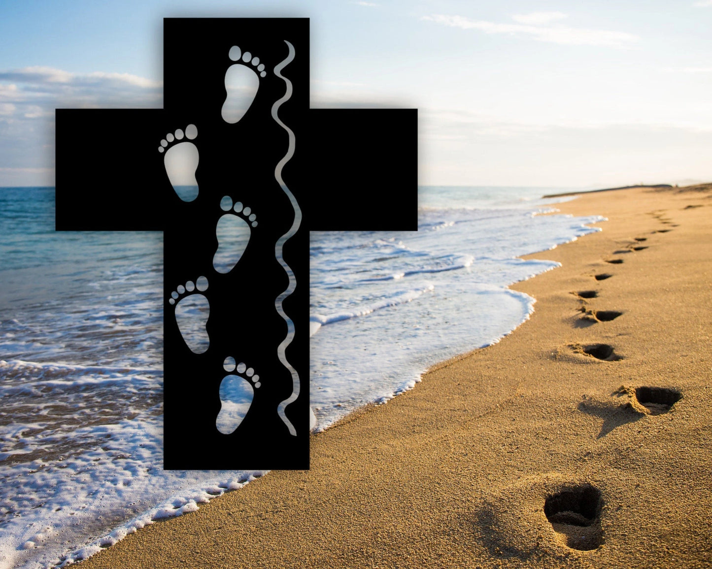 Metal Christian Christian Signs Footprints In The Sand Metal Cross Art Metal Cross For Kids Room Decor