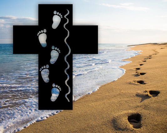 Metal Christian Christian Signs Footprints In The Sand Metal Cross Art Metal Cross For Kids Room Decor - 8 inches - metal sign