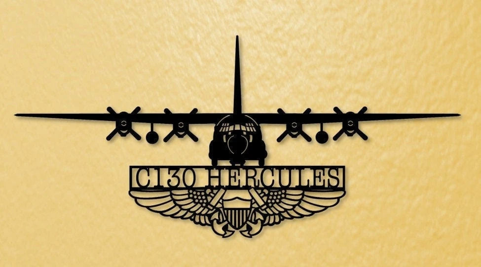C130 Hercules Aircraft With Nfo Wings (naval Flight Officer) Metal Sign Cut Metal Sign Wall Decor
