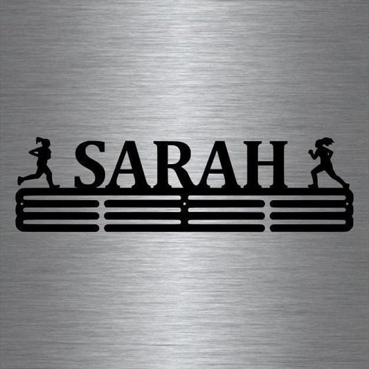Running Marathon Custom Name Medal Hanger Holder Display Rack 3 Rung, Cut Metal Sign, Metal Wall Art - metal sign