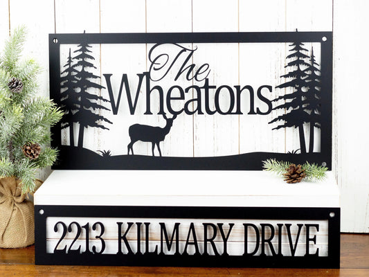 Custom Family Name And Address Metal Sign, Family Last Name, Deer, Rustic, House Numbers, Metal Wall Art - metal sign