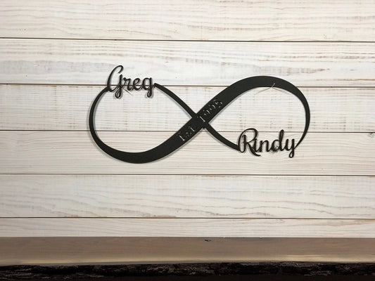 Infinity Sign Family Established Name Sign Unique Wedding Gift For Couple - 8 inches - metal sign