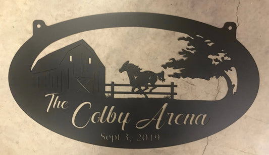 Metal Horse Sign With Barn And Running Horse And Your Name Metal House Sign - 8 inches - metal sign