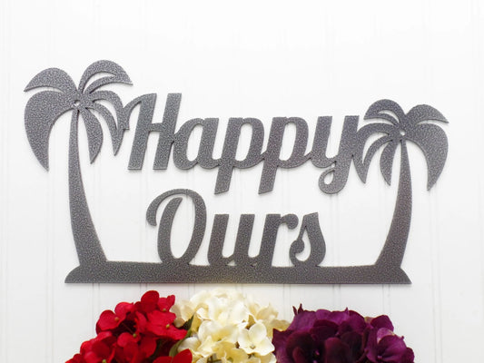 Tropical Palm Tree House Name Metal Sign Silver, Outdoor Sign, House Sign, Custom Sign, Personalized - metal sign