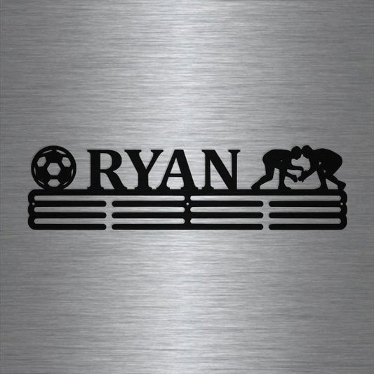 Soccer And Wrestling Custom Name Medal Hanger Holder Display Rack Male 3 Rung, Cut Metal Sign, Metal Wall - metal sign