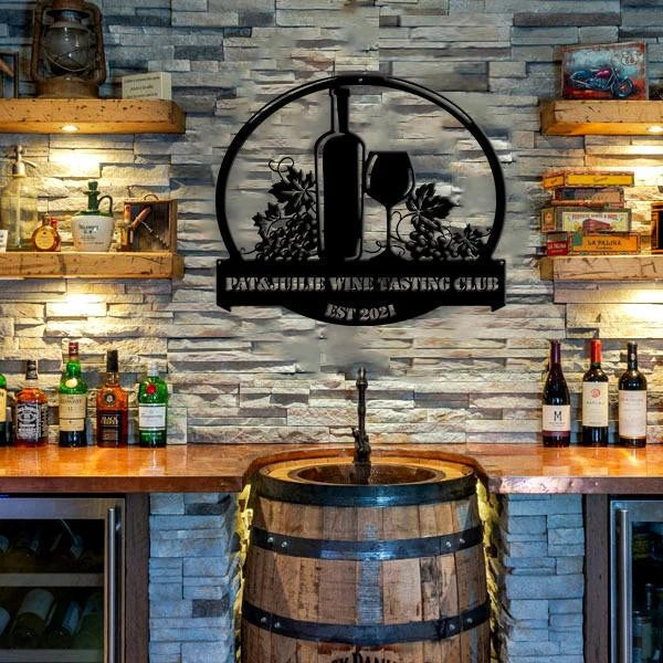 Wine Lovers Personalized Name Cut Metal Sign