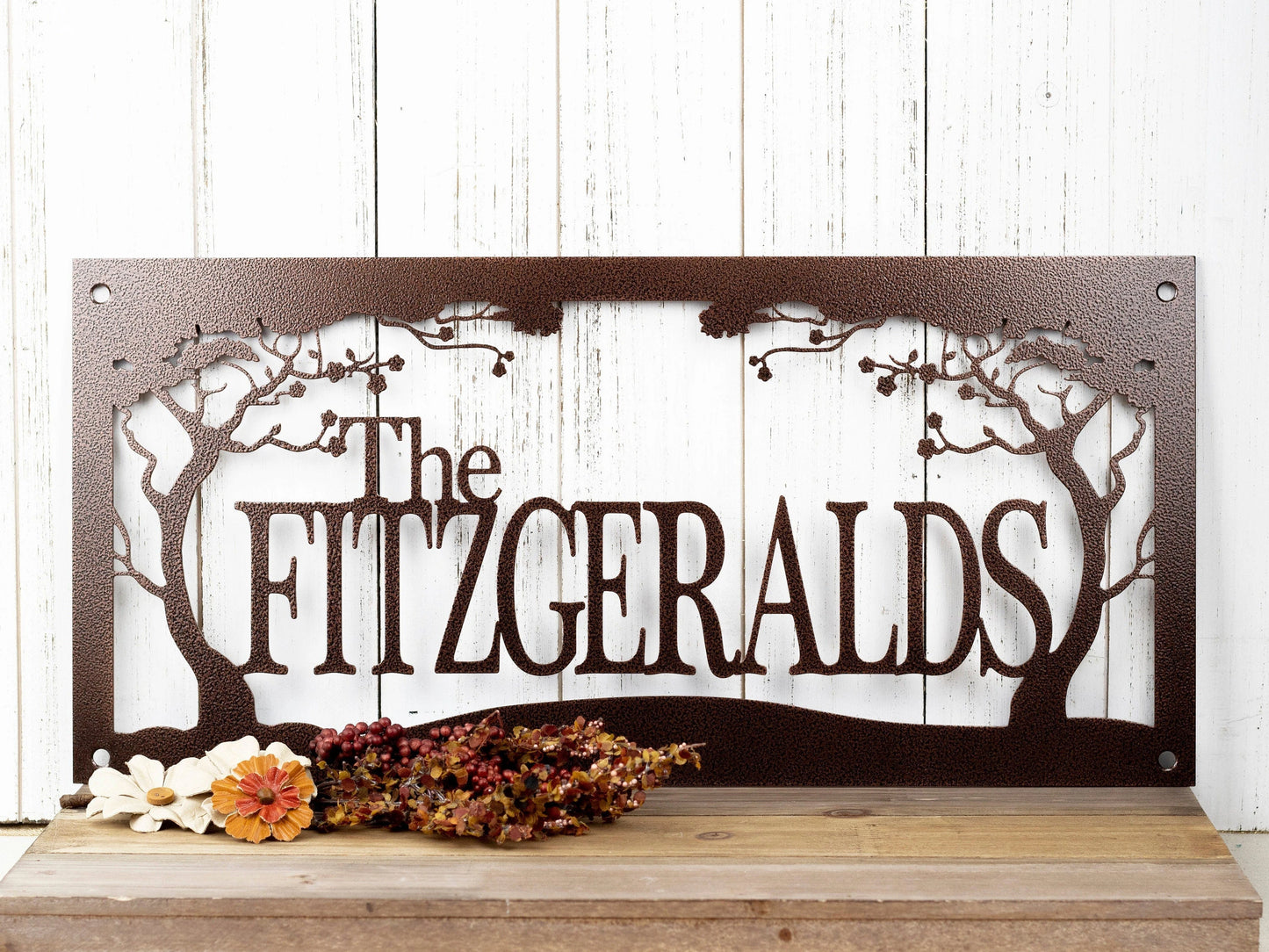 Last Name Metal Sign With Cherry Tree Family Name Plaque Outdoor Name Sign