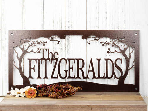 Last Name Metal Sign With Cherry Tree Family Name Plaque Outdoor Name Sign