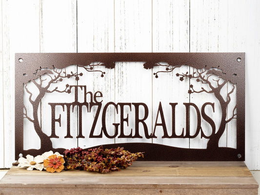 Last Name Metal Sign With Cherry Tree Family Name Plaque Outdoor Name Sign - 8 inches - metal sign