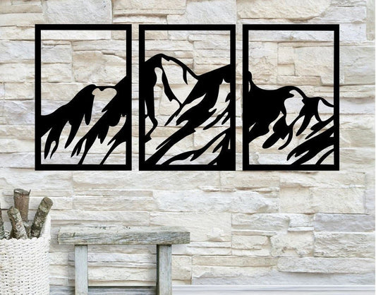 Three Piece Mountain 3 Piece Metal Mountain Decor - 8 inches - metal sign
