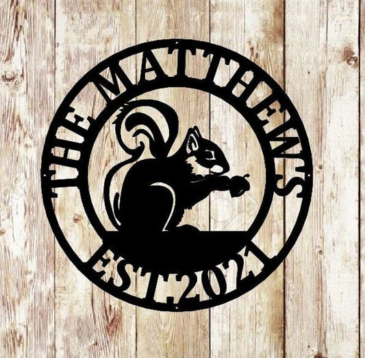 Squirrel Personalized Metal Sign Cabin Decor Camping Sign Campground Sign Camper Birthday Gift Squirrel Decor Custom Squirrel Sign - 8 inches - metal sign