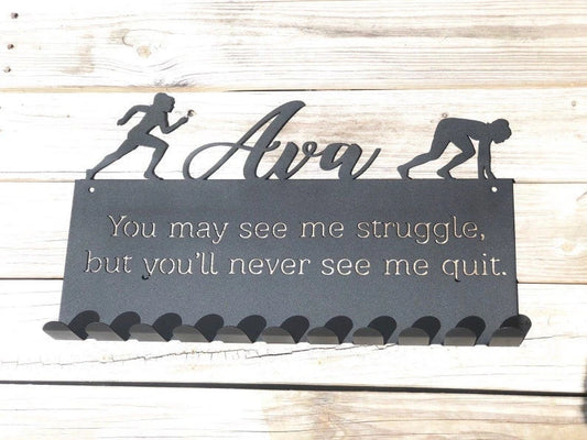 Personalized Runner Medal Holder Track And Field Medal Holder Champion Medal Holder - 8 inches - metal sign