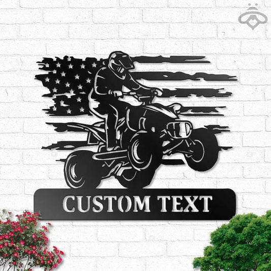Custom Us Quad Dirt Bike Metal Wall Art, Personalized Us Atv Name Sign Decoration For Living Room, Biker - metal sign