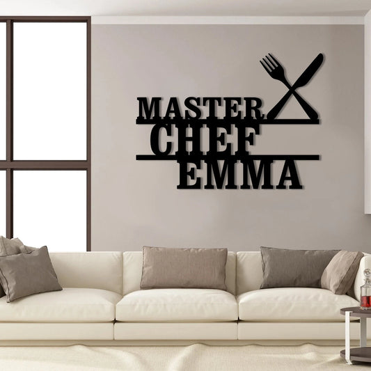 Personalized Name Cooking Master Chef Metal Sign, Custom Restaurant, Home Kitchen, Metal Laser Cut Metal Signs Custom Gift Ideas - 8 inches - metal sign