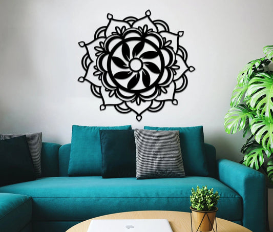 Mandala Lotus Metal Wall Decor Yoga Decor Metal Mandala Art Home Office Living Room Decoration Metal Mandala Decor - 8 inches - metal sign