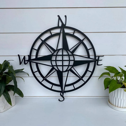 Nautical Compass Globe Metal Art Cut Metal Sign Metal House Sign - 8 inches - metal sign