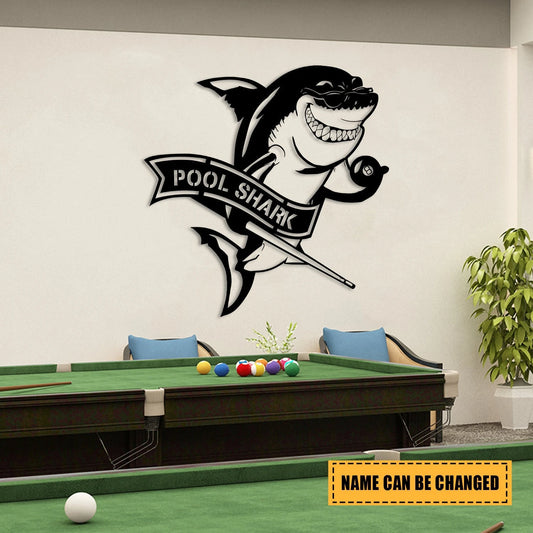 Pool Shark Billards Metal Art, Pool Wall Decoration Laser Cut Metal Signs Custom Gift Ideas - 8 inches - metal sign