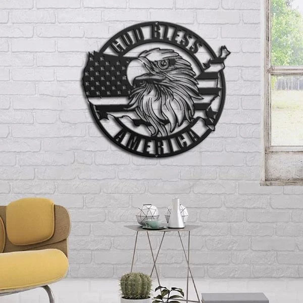 American Flag With Eagle Cut Metal Sign