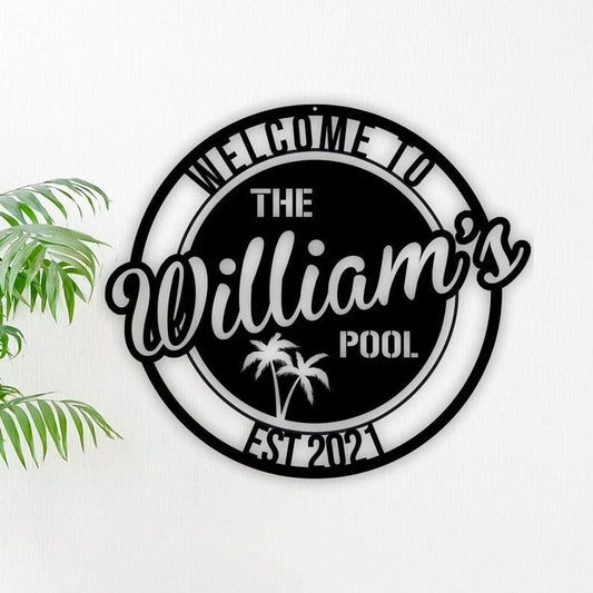 Personalized Family Pool Sign Swimming Pool Metal Sign Tiki Bar Pool Metal Sign Pool Oasis Personalized Sign For Pool Patio Decor - 8 inches - metal sign