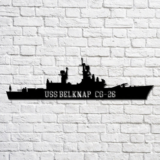 Uss Belknap Cg26 Navy Ship Metal Art, Custom Us Navy Ship Cut Metal Sign, Gift For Navy Veteran, Navy - metal sign