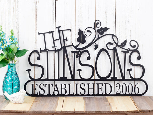 Family Established Metal Sign Family Name Sign Established Family Custom Sign Name Sign Outdoor Sign Vines - 8 inches - metal sign