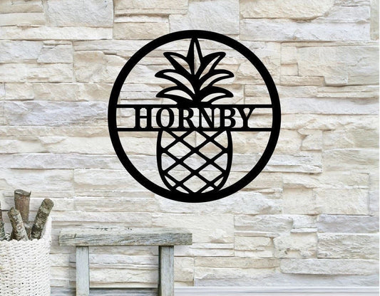 Personalized Family Name Pineapple Sign, Metal Wall Decor, Monogram Name Sign, Home Decor, Personalized - metal sign