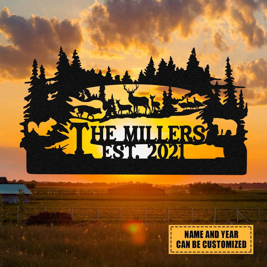 Personalized Family Name Turkey Bear Deer Hunting Metal Sign, Metal Laser Cut Metal Signs Custom Gift Ideas - 8 inches - metal sign