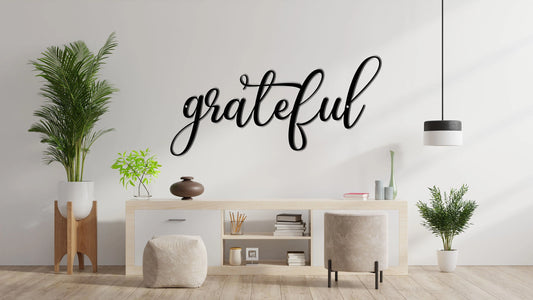 Grateful Script Metal Sign Christmas Gift Metal Wall Art Christmas Decor Wall Hanging Housewarming Gift - metal sign