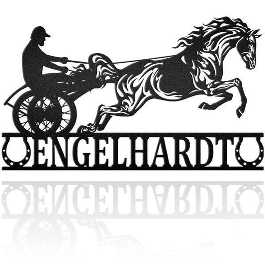 Harness Racing Horse Horseshoe Art Western Decor Initial Metal Sign Housewarming Gift - 8 inches - metal sign