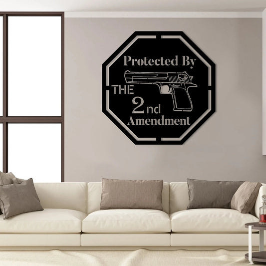 Protected By The 2nd Amendment Gun Veteran Metal Sign, Metal Laser Cut Metal Signs Custom Gift Ideas - 8 inches - metal sign