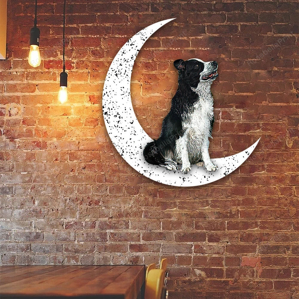 Dog Metal Sign Border Collie Sit On The Moon Dog Wall Sign Gift for Dog Lover