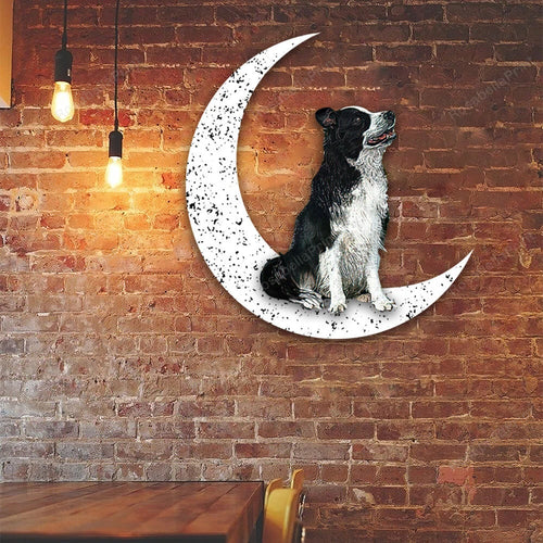 Dog Metal Sign Border Collie Sit On The Moon Dog Wall Sign Gift for Dog Lover