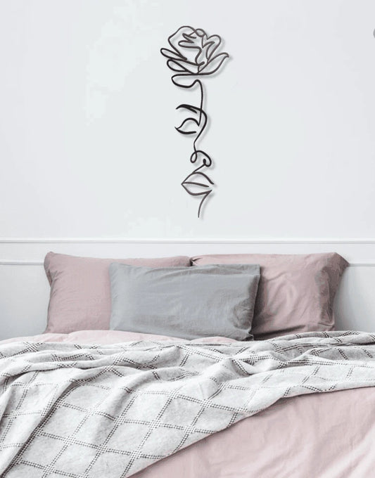 Rose Face Line Art Metal House Sign - 8 inches - metal sign