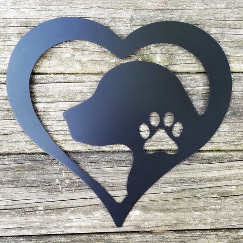 Dog Love Heart Metal Sign Heart Shaped Sign With Dog Silhouette & Paw Print For Dog Lovers