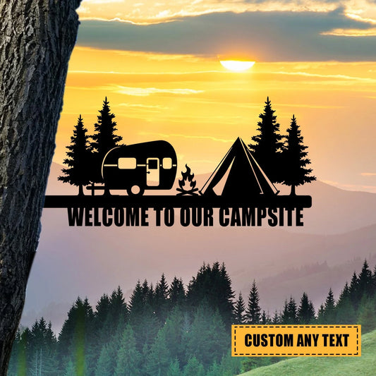 Customized Camping Metal Tree Stake, Tree Metal Sign Laser Cut Metal Signs Custom Gift Ideas - 8 inches - metal sign