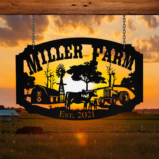 Personalized Metal Farm Sign Barn Cow Tractor Monogram, Custom Farmhouse, Front Gate, Entry Road, Wall - metal sign